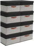 SAMORADREA 8 Pack Linen Foldable Storage Box Containers Fabric Bins with Lids Storage Baskets for Shelves Drawers, Desktop, Closet, Classroom, Office, Bedroom, Home, Garage (Black&Grey) by storage