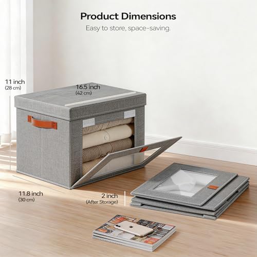 6-Pack Collapsible Stackable Storage Bins with Lids, Grey - Image 4