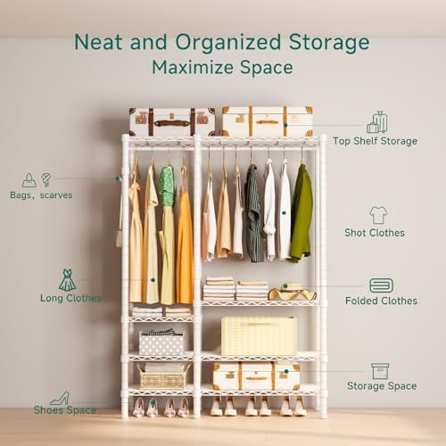 Heavy Duty Garment Rack, 4 Tiers Adjustable Shelves White - Image 2