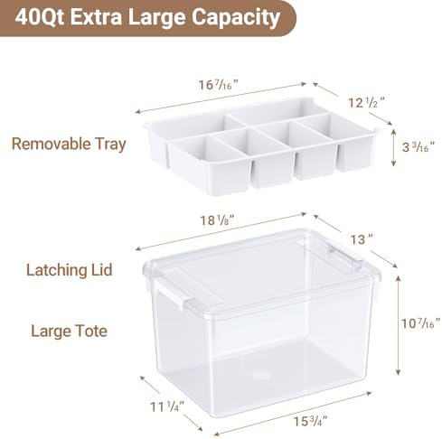 40Qt Stackable Storage Bin with Lid Tray Craft Box Organizer, 1Pack,WH - Image 2