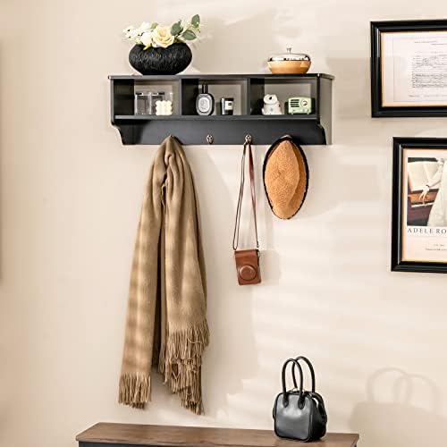 Casart Hanging Shelf Wall Mounted Storage Cabinets W/Hooks for Bedroom, Living Room and Entryway (Black) - Image 2