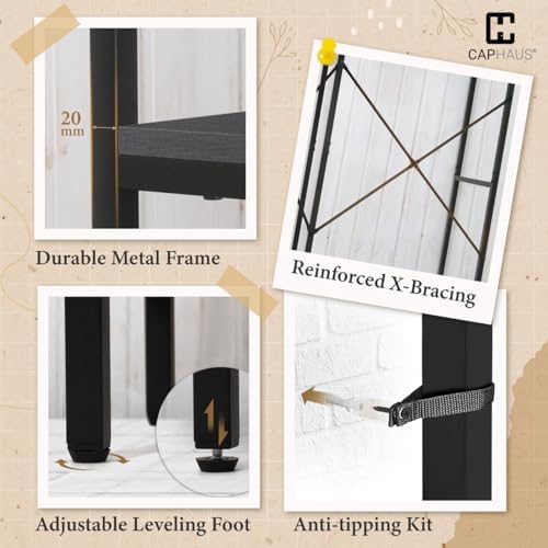 CAPHAUS 550lbs Capacity Garment Rack for Hanging Clothes, Heavy Duty Metal Open Wardrobe w/Hanging Rods & Drawers, Free Standing Closet Organizer, Metal Closet w/Wooden Boards, Black Vintage Board - Image 6