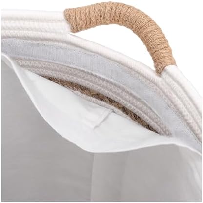 Seville Classics Premium Natural Handwoven Portable Laundry Bin Basket with Carrying Handles, Household Storage for Clothes, Linens, Sheets, Hamper with Liner, White - Image 6