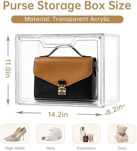 Purse Organizer for Closet,Clear Acrylic Display Case for Handbag Organizer, Purse Storage Box with Magnetic Door, Plastic Storage Bins for Book, Collectibles, Cosmetic (9 Pack) - Image 2