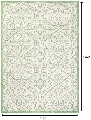 Eyely Filigree Textured Weave Area Rug 9X12 Cream/Green, Indoor Outdoor Rug - Image 2