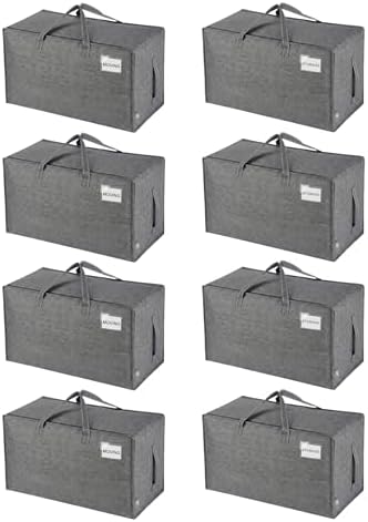 VENO 8 Pack Extra Large Heavy Duty Moving Bags with Wide Opening & Reinforced Handles, Reusable Storage Tote Bags with Strong Zippers for Clothes, College Dorm Essentials & Moving Supplies by Veno