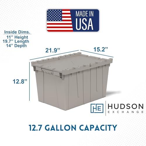 HE HUDSON EXCHANGE 21.9x15.2x12.8” (3 Pack, 12.7 Gallon) Tote with Attached Lid, Gray/Brown - Image 2