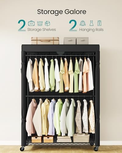 SONGMICS Heavy-Duty Clothes Rack, Portable Closet on Wheels, Fabric Cover - Image 3