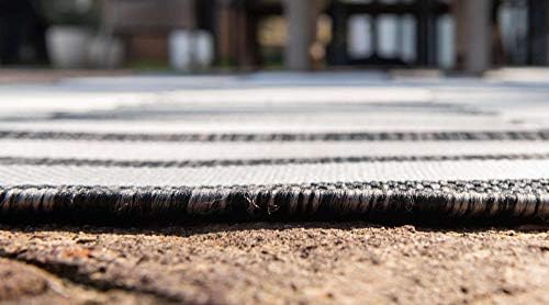 Unique Loom Outdoor Striped Collection Area Rug - Striped (4' 1" x 6' 1" Rectangle, Charcoal/Ivory) - Image 4