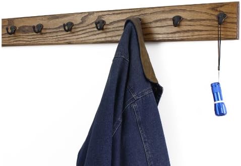 PegandRail Oak Wall Mounted Coat Rack with Aged Bronze Singular Style Hooks 4.5" Ultra Wide (Walnut, 30.5 x 4.5 with 6 Hooks) - Image 2