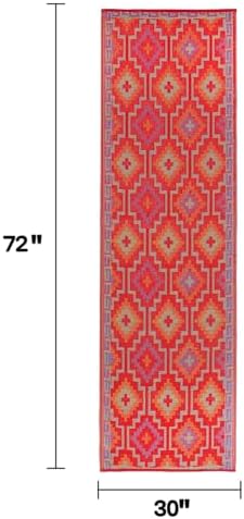 Fab Habitat Outdoor Rug - Waterproof, Fade Resistant, Crease-Free - Premium Recycled Plastic - Vintage Kilim - Porch, Deck, Balcony, Hallway, Poolside - Lhasa - Orange & Violet - 2.5 x 8 ft Runner - Image 2