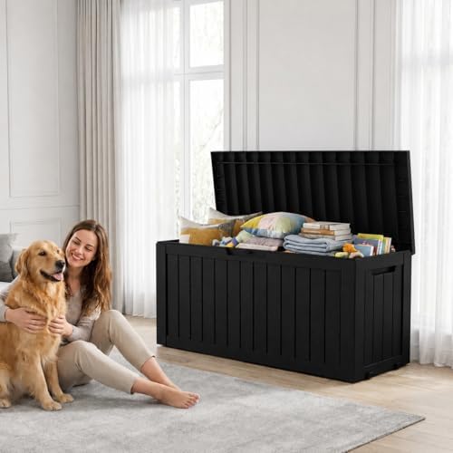 LAUSAINT HOME 260 Gallon Resin Deck Box, Outdoor Toy Storage Box, Package Delivery Box with Lockable Lid, Waterproof Outdoor Storage Box For Garden Tools, Patio Cushions(260 Gallon,Black) - Image 6