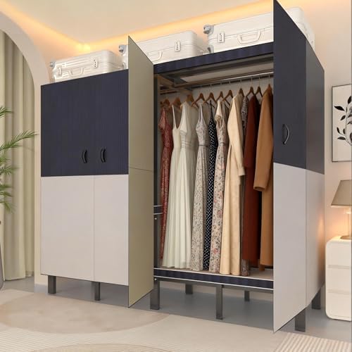 Heavy Duty Clothes Rack with Cover & Magnetic Doors, 1500lb Portable Wardrobe Closet - Foldable Garment Rack for Bedroom, Large Storage for Hanginng Dresses Jackets (Blue, 70.8IN) by Lisdsoenk