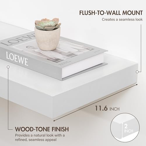 Acovy 36 Inch Floating Shelves, 12" Deep Floating Shelf Wall Mounted, 36" Wall Shelves, Rustic Deep Bookshelf, Extra Deeper & Thicker Display Shelves for Bedroom, Living Room, Black, Set of 2 - Image 3