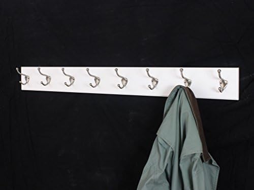 White Wall Mounted Coat Rack with Satin Nickel Hooks 4.5" Ultra Wide (15" x 4.5" with 3 Hooks) - Image 3