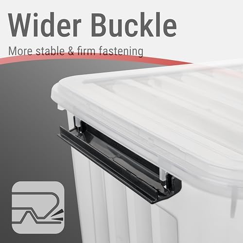 Cetomo Plastic Storage Bins, Lidded Storage Box with Wheels for Home Office Dorm, Wheeled, Stackable, Clear, 60Quart-4 Pack - Image 2