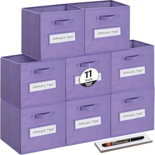 Fabric storage cubes (Set of 8) 11 Inch Cube Storage Bin, Cube storage with 8 Labels Window Cards & a Pen, Foldable cube organizer bins,11x11 Storage bin, Cubby Organizer Boxes, Purple by Artsdi