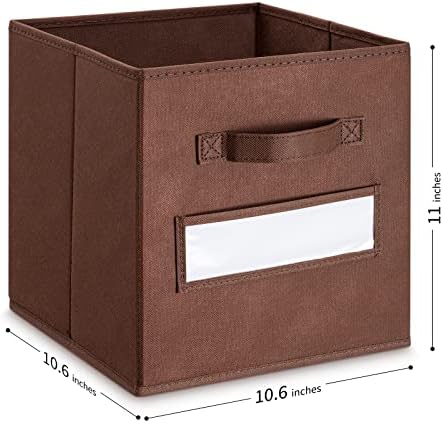 11 Inch Storage Cube,Storage bin,cube storage (Set of 10) Foldable Fabric Cube Storage Bins with 10 Labels Window Cards & a Pen,Baskets Containers for Shelves,Closet Organizers Box,Brown - Image 3