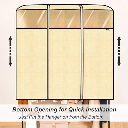 Clothing Rack Covers for High and Low Double Pole Clothes Hanger, Garment Rack Cover with Zipper and Clear Window for Suit, Coat, Long Dresses, Beige(110x78x150cm/43x31x59in) - Image 3