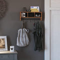 Merrick Lane Enid Wall Mount Storage Rack - Rustic Brown Pine Wood - 24" Wide - Upper Shelf - 5 Hooks - Wire Baskets - For Entryway, Kitchen, Bathroom by MerrickLane