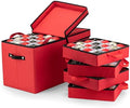 ZOBER Christmas Ornament Storage Box - Stores 128 3" Ornaments with Individual Trays - Tear Proof 600D Oxford Fabric - ornament organizer storage box, Durable Christmas Containers Holder - Red by ZOBER