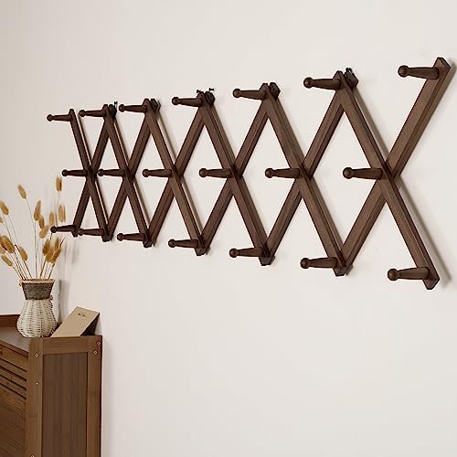 SKOLOO Hat Rack for Wall with 20 Hooks, Solid Wooden, Modern, Expandable Coat Rack Wall Mount for Coats, Hats, Bags, Baseball Caps, Walnut Color - Image 4
