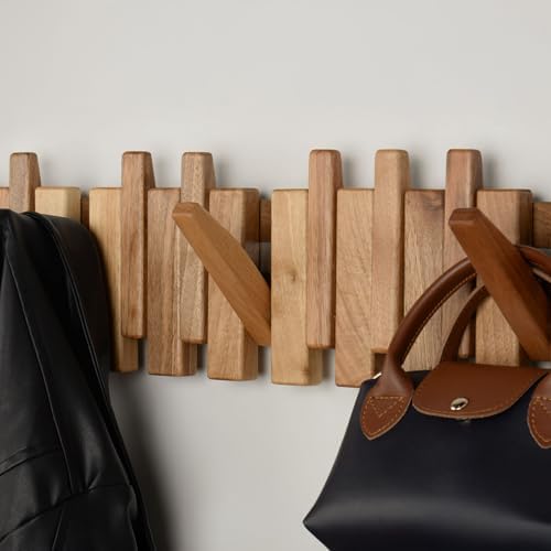 Walnut Piano Key Coat Rack with 12 Flip Hooks - Image 5