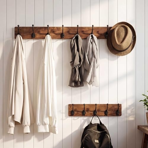 WEBI Rustic Coat Rack Wall Mount,35.43" Long 8 Cast Iron Coat Hooks Wall Mounted,Heavy Duty Wood Wall Coat Hanger Hooks for Hanging Coats,Jacket,Clothes,Backpack,Farmhouse,Rustic Brown - Image 5