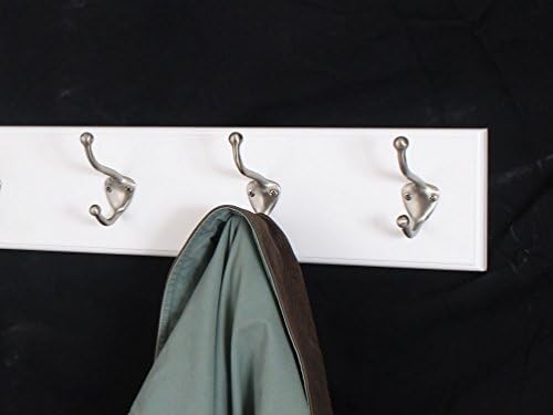 White Wall Mounted Coat Rack with Satin Nickel Hooks 4.5" Ultra Wide (15" x 4.5" with 3 Hooks) - Image 2