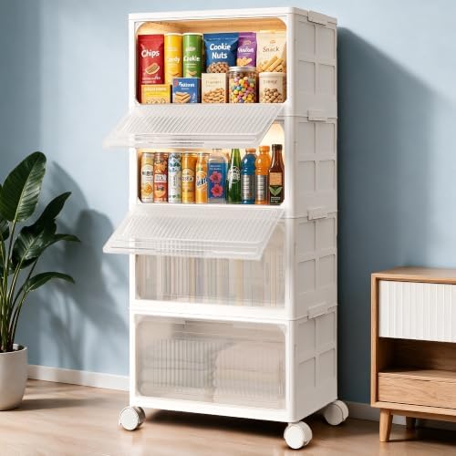 136QT- 4 Tier Storage Bins with Lid, Plastic Stackable Storage Cabinet by licuadora