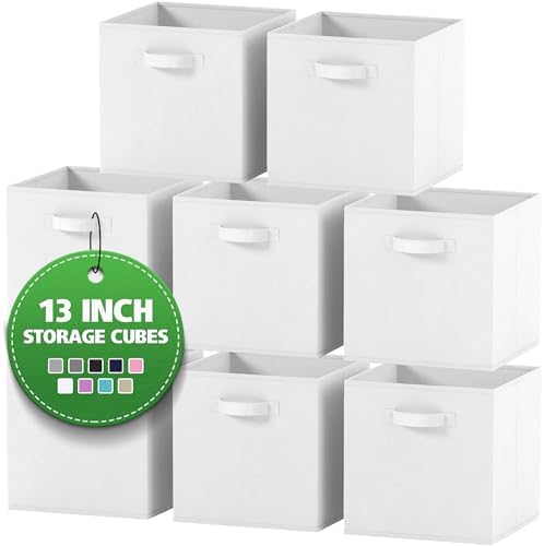 Fabric Storage Cubes for Cube Organizer - 8 Pack Heavy Duty Storage Bins - 13 Inch Cube Storage Bin, Use As A Clothes Storage Box In Closet, Baskets For Shelves or Cubbies Storage bins (White) by Neaterize