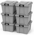 Hefty 18 Gallon Storage Bin with Clear Lid, Heavy Duty Plastic Storage Container Stackable Tote for Garage Closet Home Organization, Large Storage Bin, 6 Pack, Grey by Hefty