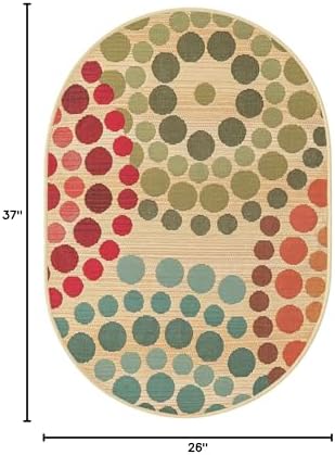 Unique Loom Outdoor Modern Collection Area Rug - Spark (2' 2" x 3' 1" Oval Beige/Burgundy) - Image 2