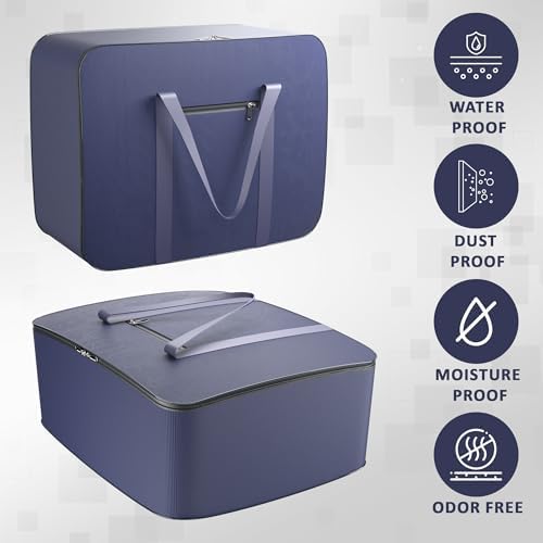 Kuber Industries Pack of 3 Storage Bag | Clothes Storage Bag | Rexine Underbed Storage Bag | Wardrobe Organizer for Blanket-Comforters | Foldable Attachi Bag with Handle | Large | Navy Blue - Image 6