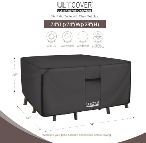ULTCOVER Waterproof Patio Furniture Cover 74L x 74W in, Black - Image 2