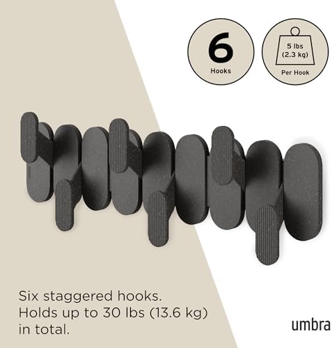 Umbra Tempo Wall Hooks, 6-Hook Coat Rack Wall Mount, Black - Image 5