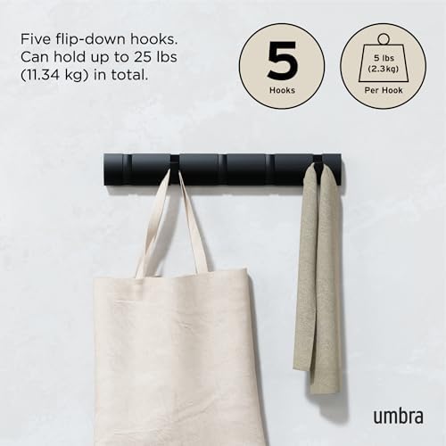 Umbra Flip Coat Rack, Wall Mounted 5-Hook Space Saving, Black/Black - Image 5