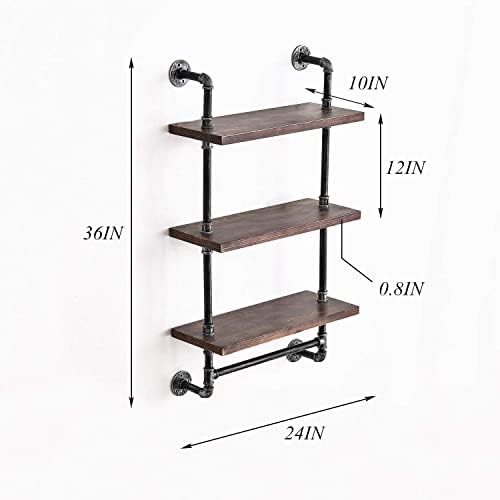 DR.IRON Industrial Pipe Shelving Rustic Bathroom Shelves with Towel Bar, 24" Pipe Shelf Wall Mounted, Farmhouse Bathroom Shelf Storage (3 tier-24) - Image 2