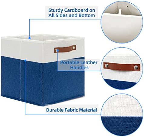 Temary Collapsible Storage Boxes - 12x12 Blue Cube Storage Bins with Handles for Organizing Home, White&Blue - Image 3