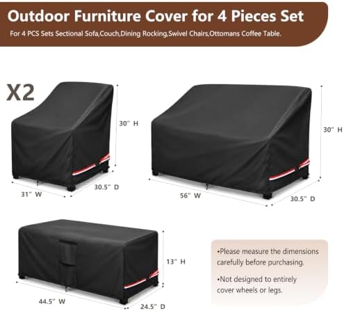 Waterproof Outdoor Patio Furniture Covers 4 Piece Set,L-Large,Black - Image 2