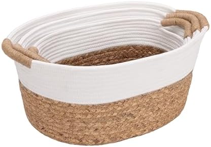 Seville Classics Premium Natural Handwoven Portable Laundry Bin Basket with Carrying Handles, Household Storage for Clothes, Linens, Sheets, Natural Water Hyacinth and White Rope, 3 Piece Set - Image 3