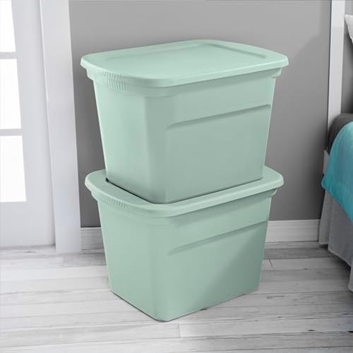 Sterilite 8 Pack Tote, Plastic Stackable Storage Bin Container with Lid, 18 Gallon, Mindful Mint - Image 4