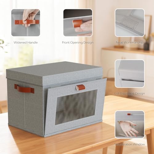 4-Pack Collapsible Stackable Storage Bins with Lids, Grey - Image 3