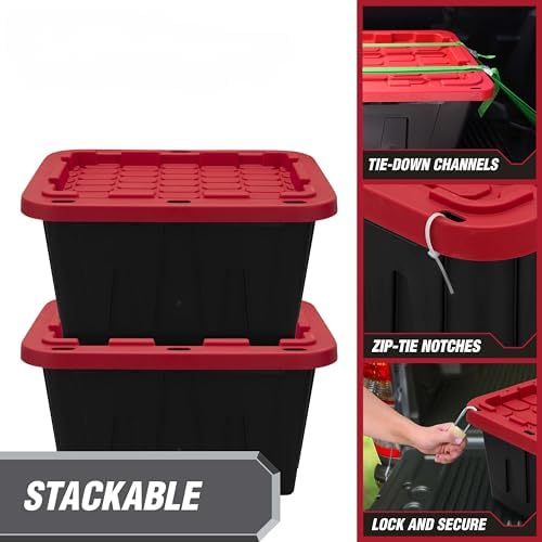 27 Gallon Large Storage Bin 2-Pack, Stackable Plastic Tote with Lid, Black - Image 7