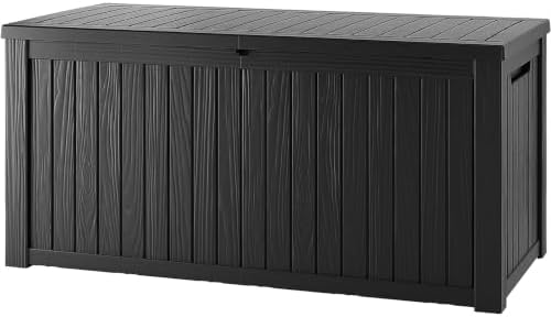 200 Gallon Resin Deck Box, Lockable Patio Outdoor Storage Box for Furniture, Garden Tools and Tools Storage, Waterproof Outside Storage Boxes Black by GraceYourYard