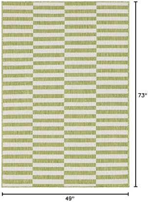 Unique Loom Outdoor Striped Collection Area Rug - Striped (4' 1" x 6' 1" Rectangle, Green/Ivory) - Image 2
