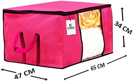Kuber Industries Underbed Storage Bag|Organizer For Clothes Large|Non-Woven Comforter, Blanket Cover|Transparent Window & Premium Zipper|Side Handles|Pack of 12 (Pink) - Image 4