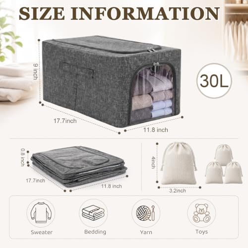 Lewtemi 30L 4 Pack Clothing Storage Bags with Cedar Sachets, Large Sweater Organizer, Breathable Fabric Containers for Clothes, Bedding & Blankets, Closet & Under Bed Storage (Gray,Classic) - Image 2