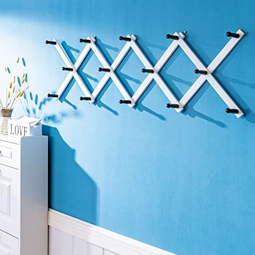 SKOLOO Hat Rack for Wall with 14 Hooks, Pack of 2, Solid Wooden, Modern, Expandable Coat Rack Wall Mount for Coats, Hats, Bags, Baseball Caps, Black on White - Image 3