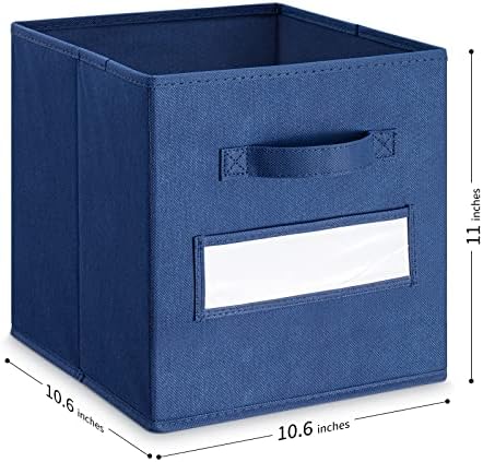11 Inch Storage Cube,Storage bin (Set of 10) Foldable Fabric Cube Storage Bins with 10 Labels Window Cards & a Pen,Baskets Containers for Shelves,Closet Organizers Box,cube storage,Navy Blue - Image 3